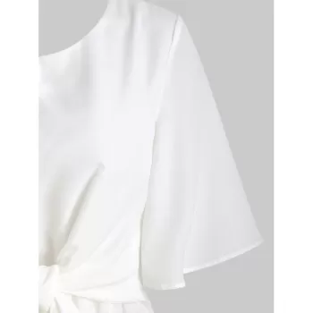 Keyhole Neck Knot Front Dress - White