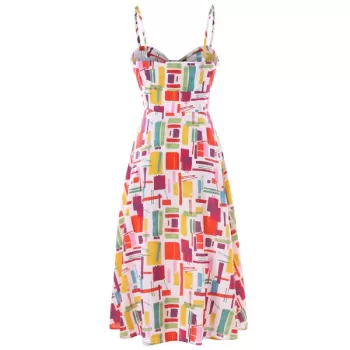 Knot Front Spaghetti Strap Print Dress -