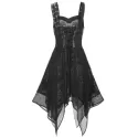 Lace Buckle Grommet Asymmetrical Handkerchief Dress - Black