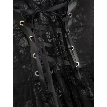 Lace Buckle Grommet Asymmetrical Handkerchief Dress - Black