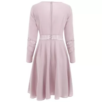 Lace Crochet Chiffon High Waist Dress - Light Pink