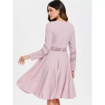 Lace Crochet Chiffon High Waist Dress - Light Pink