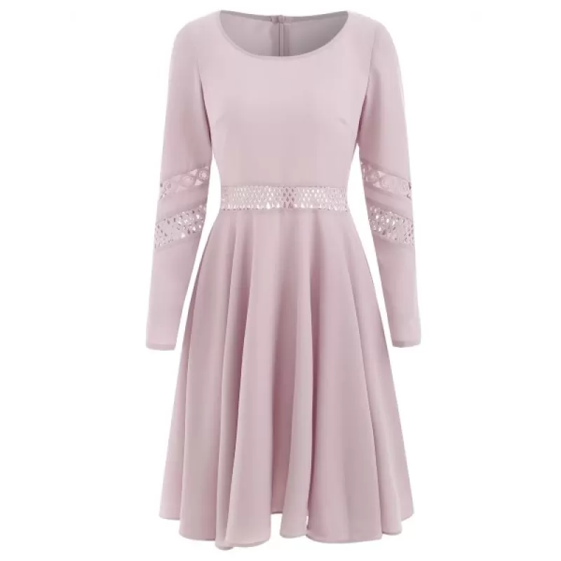 Lace Crochet Chiffon High Waist Dress - Light Pink