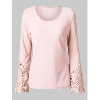 Lace Cuffs Long Sleeve T-shirt - Light Pink