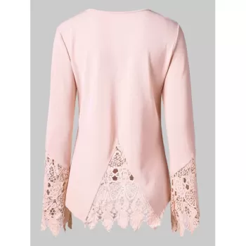 Lace Cuffs Long Sleeve T-shirt - Light Pink