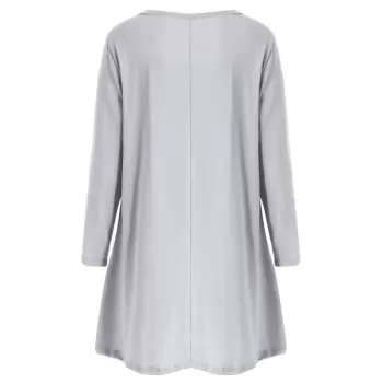 Lace Hem Button Detail T-shirt - Gray