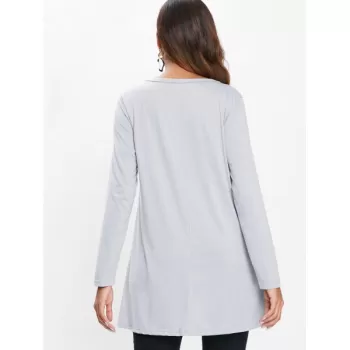 Lace Hem Button Detail T-shirt - Gray