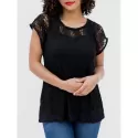 Lace Hollow Short Sleeve Summer Blouse - Black