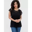 Lace Hollow Short Sleeve Summer Blouse - Black