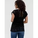 Lace Hollow Short Sleeve Summer Blouse - Black