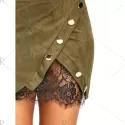 Lace Insert Buttoned ini Skirt - Army Green