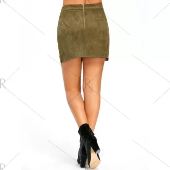 Lace Insert Buttoned ini Skirt - Army Green