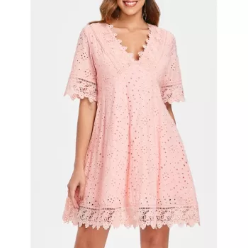 ace Insert Eyelet Mini Dress - ight Pink