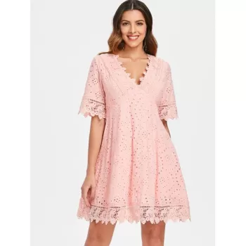 ace Insert Eyelet Mini Dress - ight Pink
