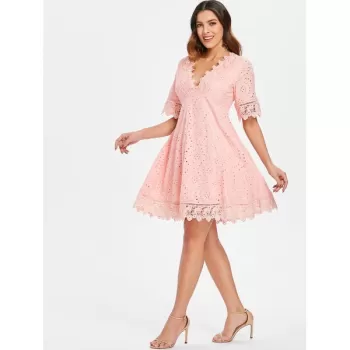 ace Insert Eyelet Mini Dress - ight Pink