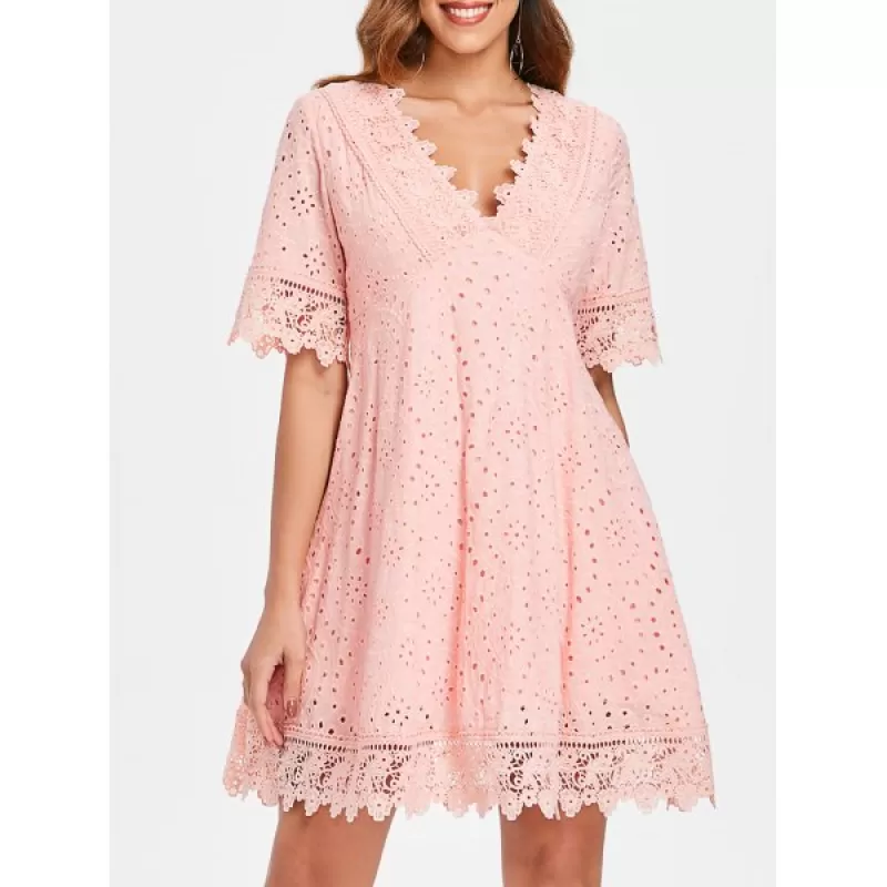 ace Insert Eyelet Mini Dress - ight Pink