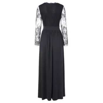 ace Insert Full Sleeve Floor ength Dress - Black