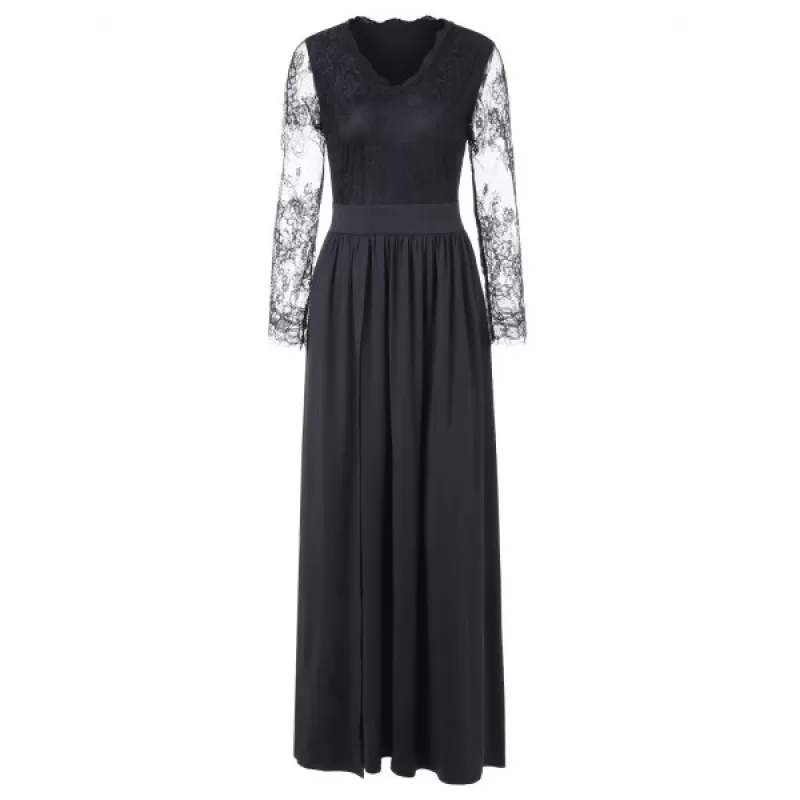 ace Insert Full Sleeve Floor ength Dress - Black