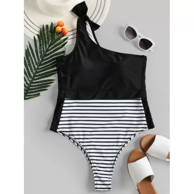 Lace Insert High Leg wimsuit - Black