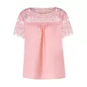 Lace Insert Hollow Out Blouse - Pig Pink