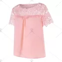 Lace Insert Hollow Out Blouse - Pig Pink