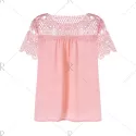 Lace Insert Hollow Out Blouse - Pig Pink