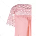 Lace Insert Hollow Out Blouse - Pig Pink