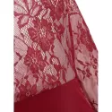 Lace Insert Long Sleeve Knee Length Dress - Red Wine