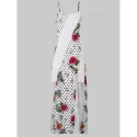 Lace Insert Print Spaghetti Strap axi Dress - White