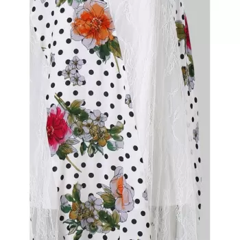 Lace Insert Print Spaghetti Strap axi Dress - White