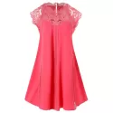 Lace Insert Swing ini Dress - Watermelon Pink