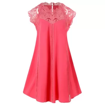 Lace Insert Swing ini Dress - Watermelon Pink