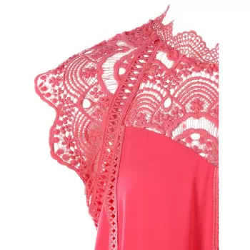 Lace Insert Swing ini Dress - Watermelon Pink