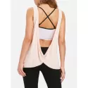 Lace Letter Print Backless Top - Pink Bubblegum
