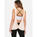 Lace Letter Print Backless Top - Pink Bubblegum