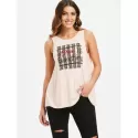 Lace Letter Print Backless Top - Pink Bubblegum