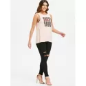 Lace Letter Print Backless Top - Pink Bubblegum