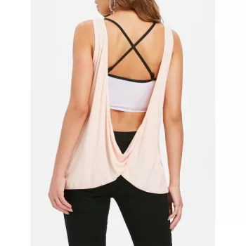 Lace Letter Print Backless Top - Pink Bubblegum