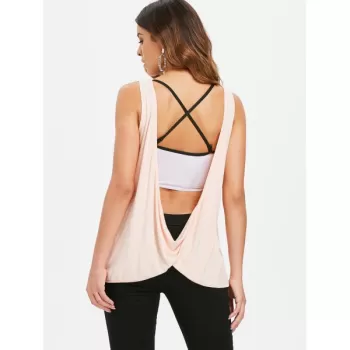 Lace Letter Print Backless Top - Pink Bubblegum