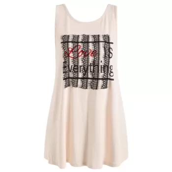Lace Letter Print Backless Top - Pink Bubblegum