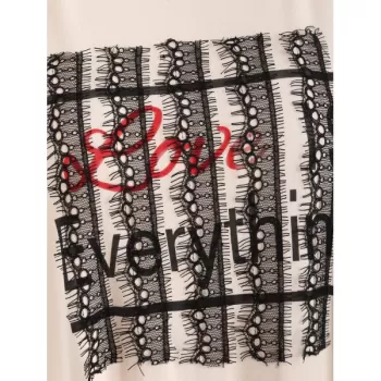 Lace Letter Print Backless Top - Pink Bubblegum