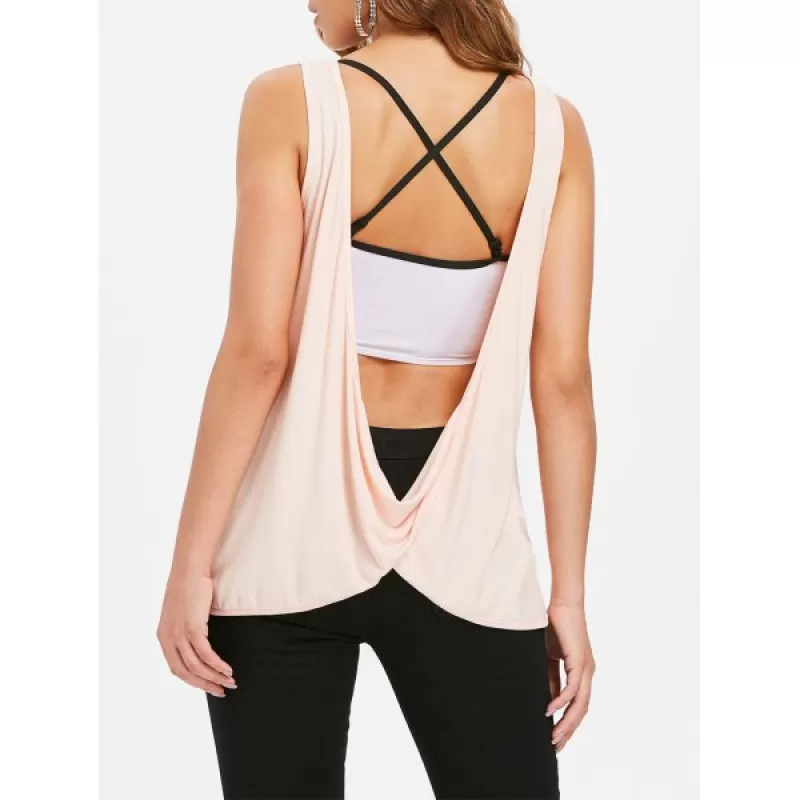 Lace Letter Print Backless Top - Pink Bubblegum