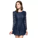 Lace Long Sleeve Short Cocktail Dress - Sapphire Blue
