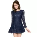 Lace Long Sleeve Short Cocktail Dress - Sapphire Blue