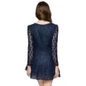 Lace Long Sleeve Short Cocktail Dress - Sapphire Blue