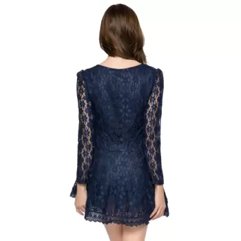 Lace Long Sleeve Short Cocktail Dress - Sapphire Blue