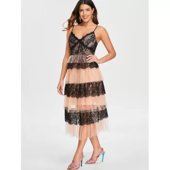 ace Mesh Insert A ine Midi Dress - Black