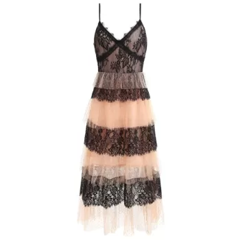 ace Mesh Insert A ine Midi Dress - Black