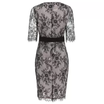 Lace Overlay Knee Length Dress - Pig Pink