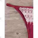 Lace Overlay Spaghetti Strap Lattice Cut Bikini - Wine Red